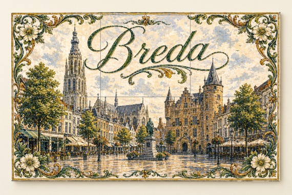Mural de azulejos de cerámica de la plaza del mercado histórico de Breda, Gro… — vista 4