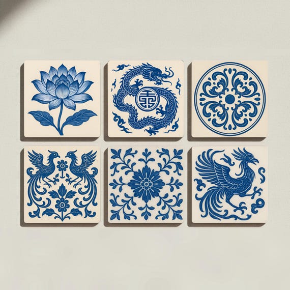 Azul y blanca / Decoración de azulejos florales asiáticos — vista 3