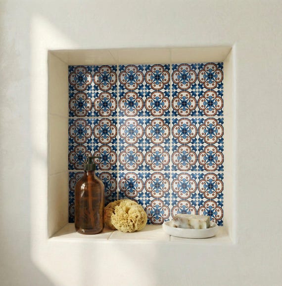 Azul y terracota Ceramic pared mediterráneo — vista 3