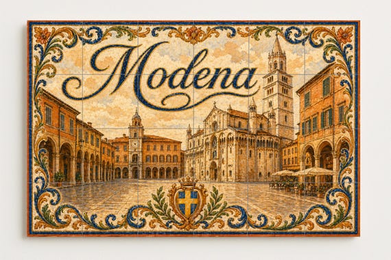 Mural de azulejos de cerámica de Módena, Italia, arte mural de Emilia-Romaña,… — vista 2