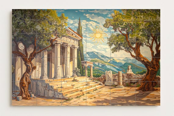 Mural de azulejos de un templo griego — vista 2