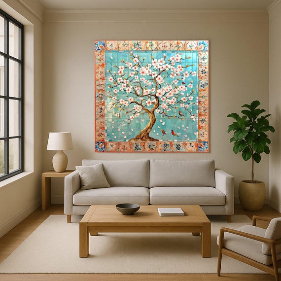 Mural de azulejos de cerámica con flores de cerezo — Mural cerámico de Cerámicas La Noria