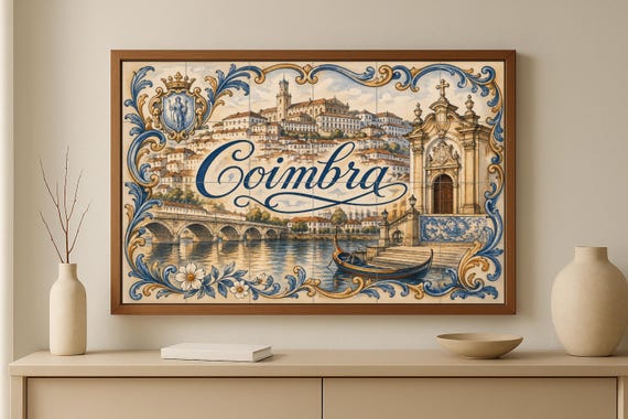 Mural de azulejos de cerámica de Coimbra, Portugal, decoración de la históric… — vista 2