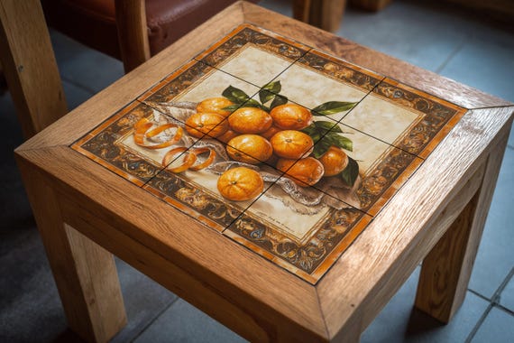 Mural de azulejos de cerámica con naranjas, cáscaras rizadas, tela de encaje …