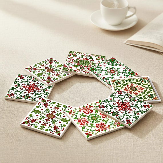 Arte popular húngaro con azulejos florales rojos y verdes — vista 3