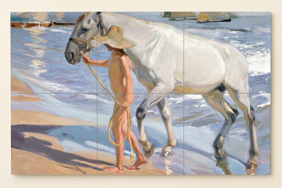 Mural de azulejos de baño con caballos de Sorolla — vista 2