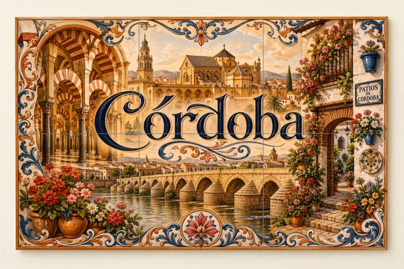 Mural de azulejos de cerámica de la Mezquita de Córdoba, decoración de pared … — vista 3