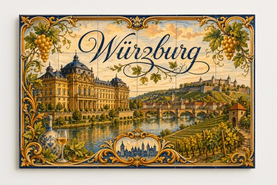 Mural de azulejos de cerámica de Würzburg, Alemania, arte mural de la región … — vista 4