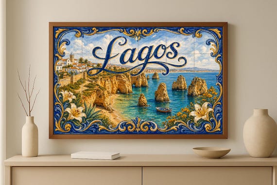 Mural de azulejos de cerámica de Lagos, Portugal, acantilados costeros del Al… — vista 3