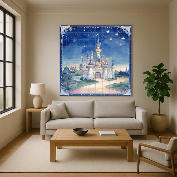 Mural de pared de cerámica de castillo de cuento de hadas con cielo estrellad… — vista 2