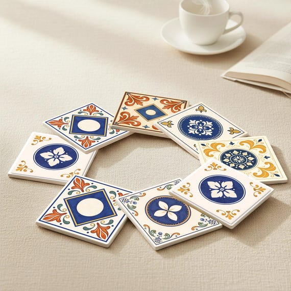Oxford Classic Tile — Posavasos de cerámica y corcho de Cerámicas La Noria