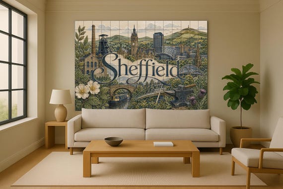 Mural de azulejos de cerámica de Sheffield, arte mural de estilo industrial i… — vista 2