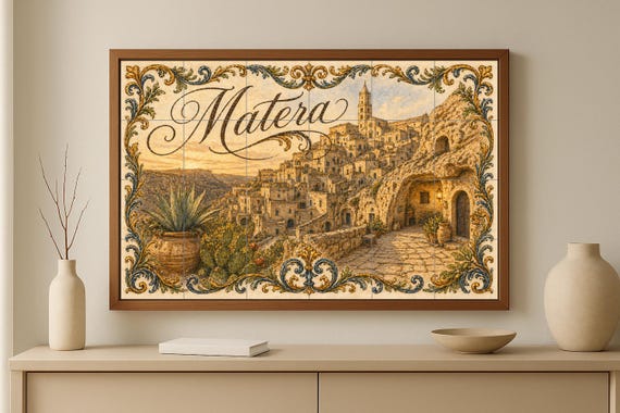 Matera Italia Mural de azulejos cerámicos, Sassi di Matera Wall Art, Decoraci… — vista 2