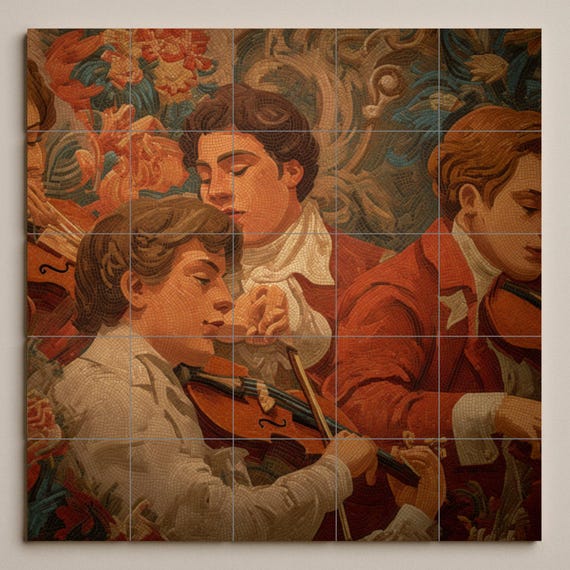 Mural de azulejos de músicos gitanos de Budapest — vista 3