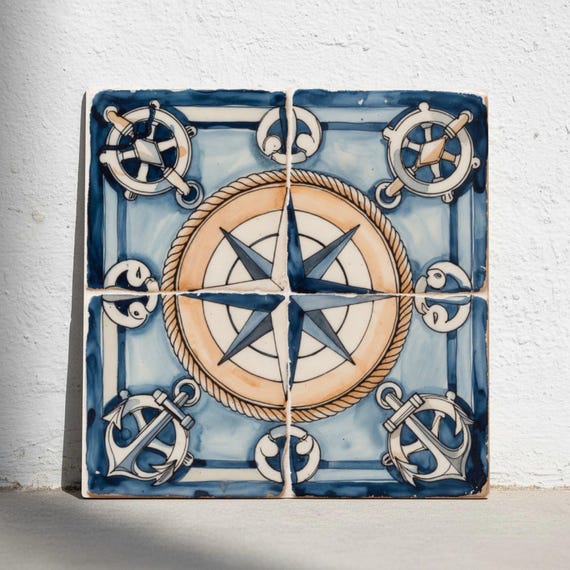Atlántico rosa de los vientos — Azulejo decorativo de Cerámicas La Noria
