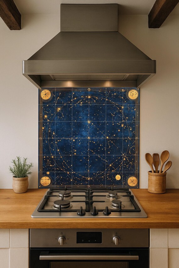Mural de azulejos cerámicos con mapa estelar celestial antiguo con constelaci… — vista 4