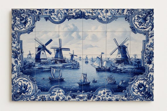 Mural de azulejos azules de Delft — vista 3