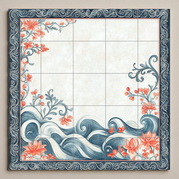 Mural cerámico con motivos de perlas bahreiníes, flores de coral, olas marina… — vista 3