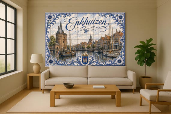 Mural de azulejos de cerámica de Enkhuizen, veleros del puerto holandés, arte… — vista 2