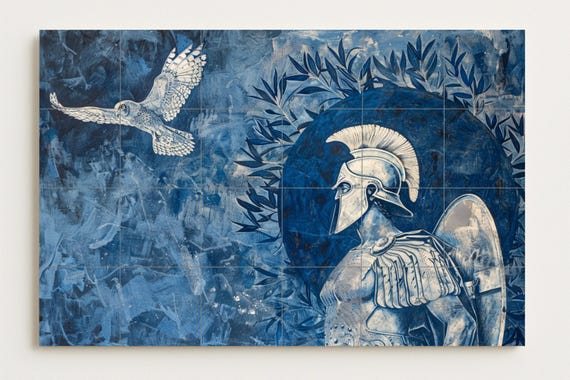 Mural de azulejos de guerrero espartano — vista 2