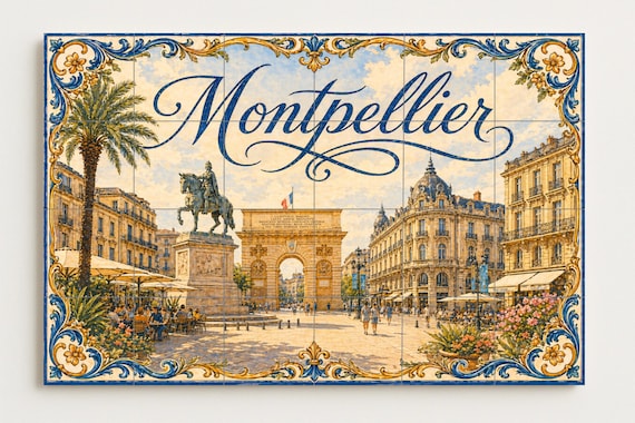Mural de azulejos de cerámica de Montpellier, arte mural del sur de Francia i… — vista 4