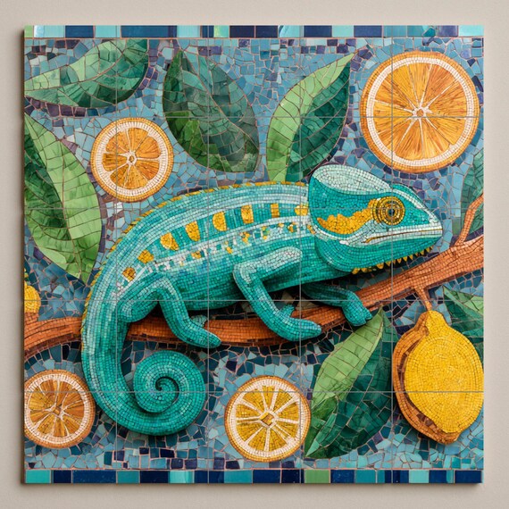 Mural cerámico de mosaico de camaleón — vista 3