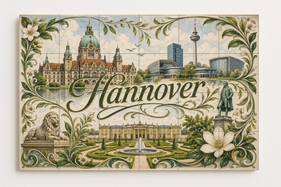 Mural de azulejos de cerámica de Hannover, Alemania, arte mural con paisaje u… — vista 2