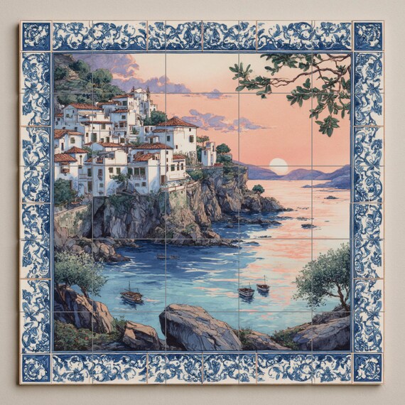 Mural de azulejos con puesta de sol en el Mediterráneo — vista 4