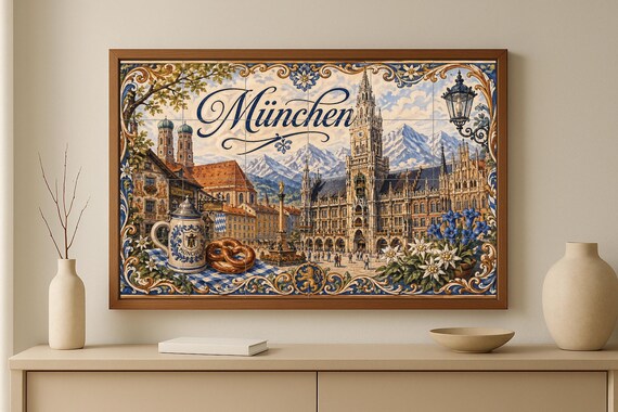 Mural de azulejos de cerámica de Múnich, Alemania, arte mural de la ciudad al… — vista 3