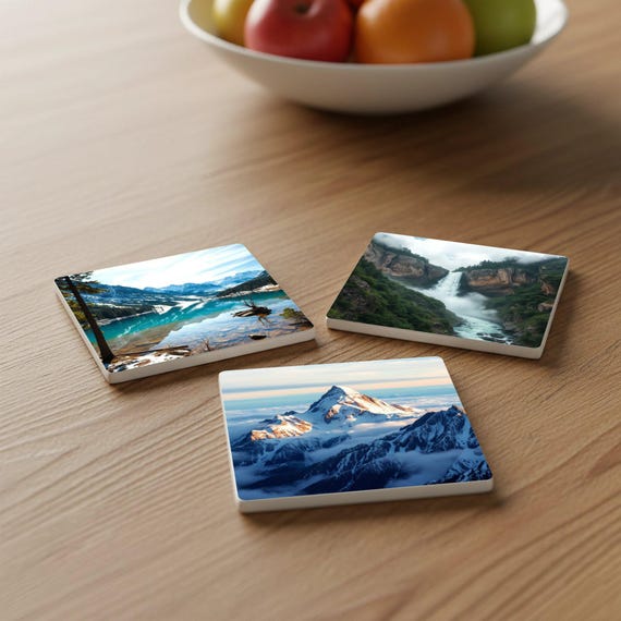 Paisaje, posavasos de azulejos de montaña y naturaleza, decoración de 