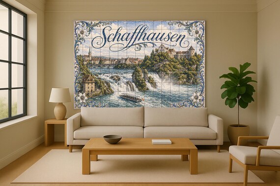 Mural de azulejos de cerámica de Schaffhausen, Suiza, decoración de pared con… — vista 2