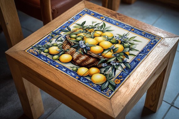 Mural cerámico con cesta de limones y naranjas — vista 4