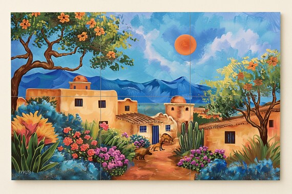 Mural colorido de un pueblo de adobe — vista 3