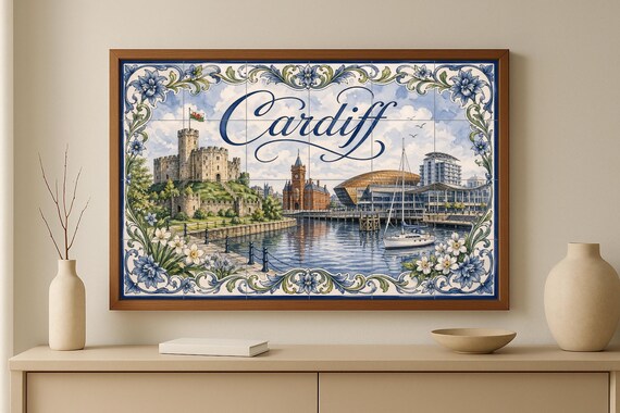 Mural de azulejos de cerámica de Cardiff, Gales, arte mural del Castillo de C… — vista 3
