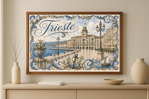 Mural de azulejos de cerámica de Trieste, Italia, arte mural costero del Adri… — vista 3