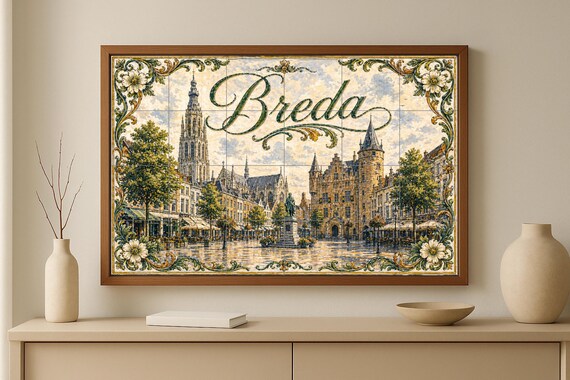 Mural de azulejos de cerámica de la plaza del mercado histórico de Breda, Gro… — vista 2