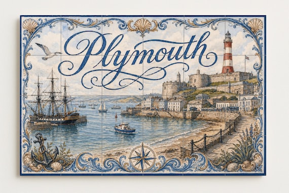 Mural de azulejos de cerámica de Plymouth, arte mural náutico, decoración cos… — vista 4