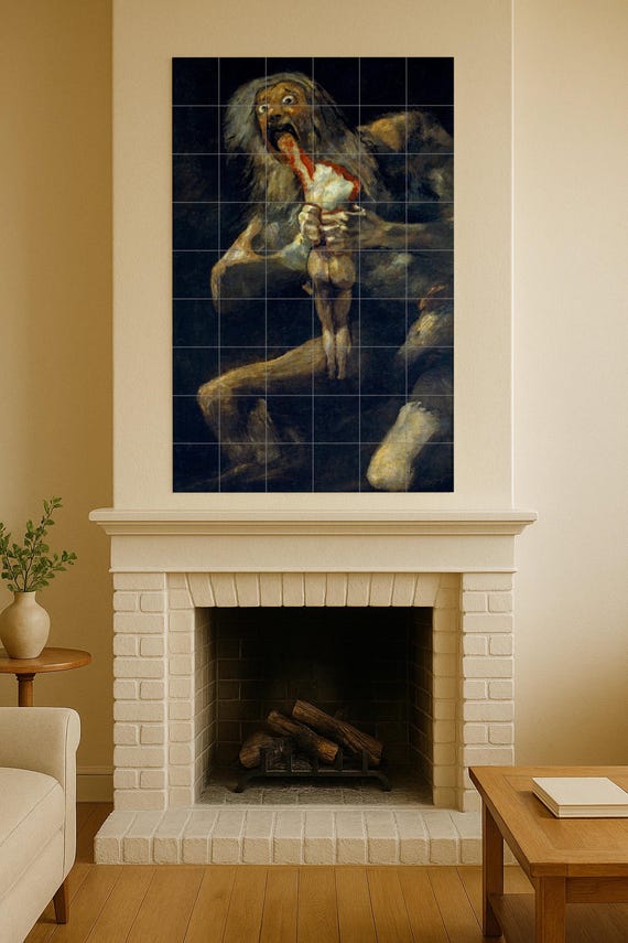 Mural de cerámica "Saturno devorando a su hijo" - Arte mural de Goya, romanti…