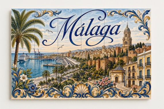 Mural de azulejos de cerámica mediterránea de Málaga, decoración de pared and… — vista 4