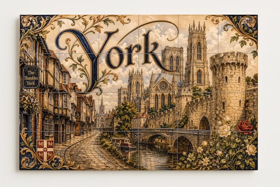 Mural de azulejos de cerámica de York, Inglaterra, arte mural de ciudad medie… — vista 4