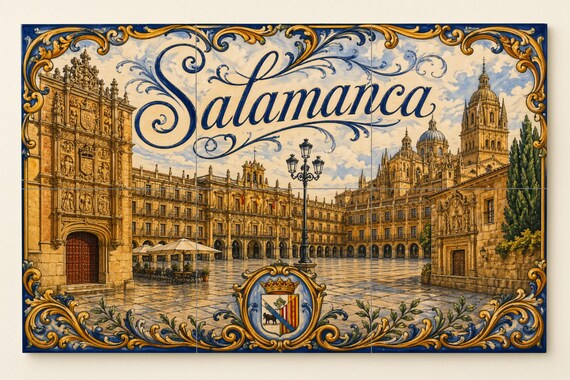 Mural de azulejos de cerámica de la Plaza Mayor de Salamanca, decoración mura… — vista 4