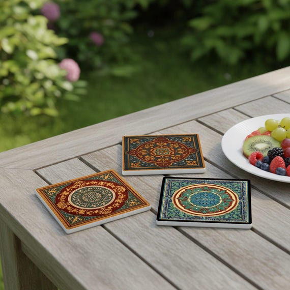 Greco-Roman Mosaic Ceramic Coaster Set — vista 4