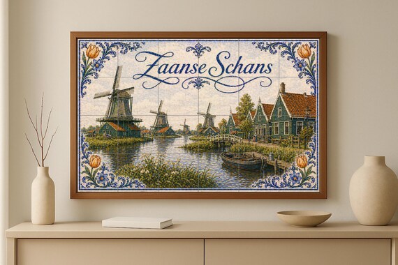 Mural de azulejos de cerámica de molinos de viento de Zaanse Schans, arte mur… — vista 3
