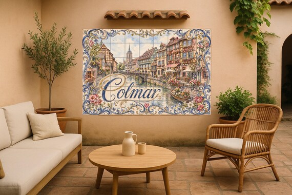 Mural de azulejos de cerámica de Colmar, arte mural de la Alsacia francesa co… — vista 2