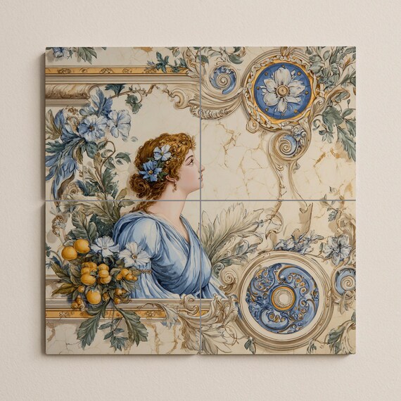 Mural de azulejos neoclásicos con damas — vista 3