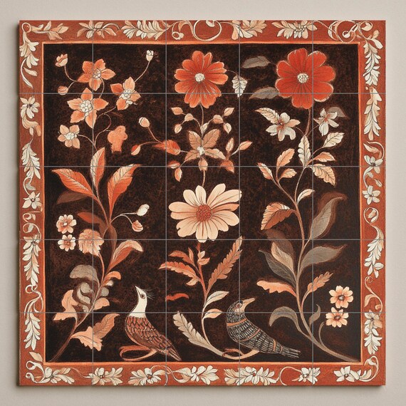 Mural cerámico floral de terracota — vista 3