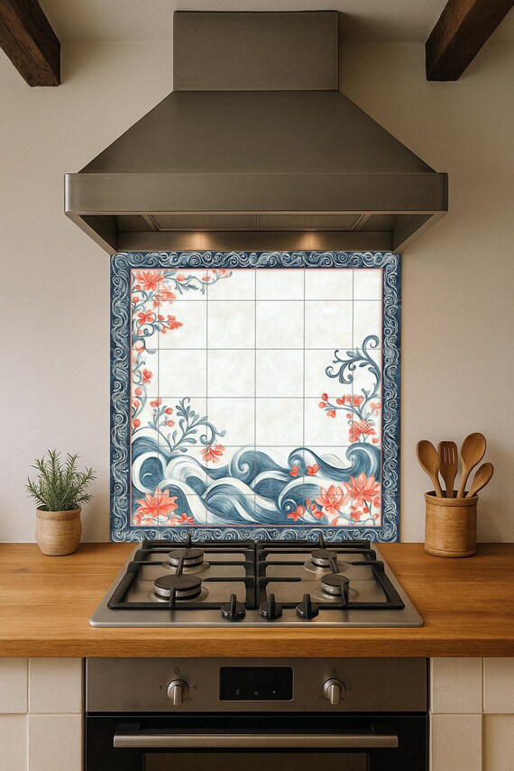 Mural cerámico con motivos de perlas bahreiníes, flores de coral, olas marina… — vista 2