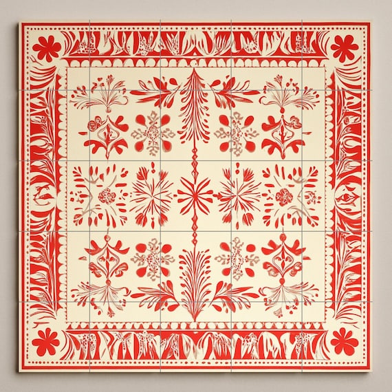 Mural cerámico rojo y blanco — vista 3