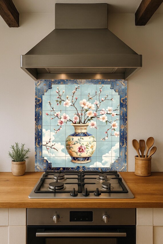 Mural cerámico de lujo con flores de porcelana — vista 4