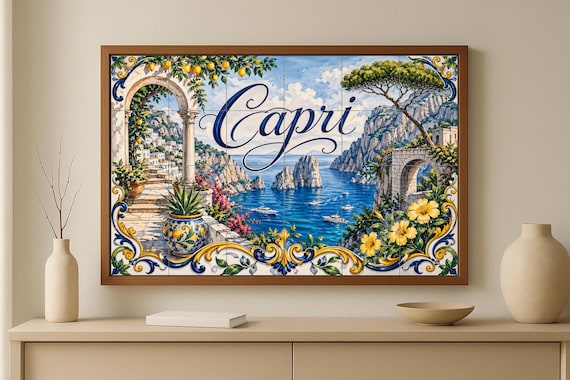 Mural de azulejos de cerámica de Capri, Italia, arte mural de la costa de Ama… — vista 4